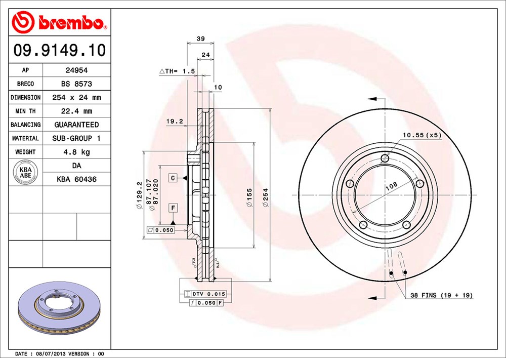 Tarcza hamulcowa BREMBO 09.9149.10