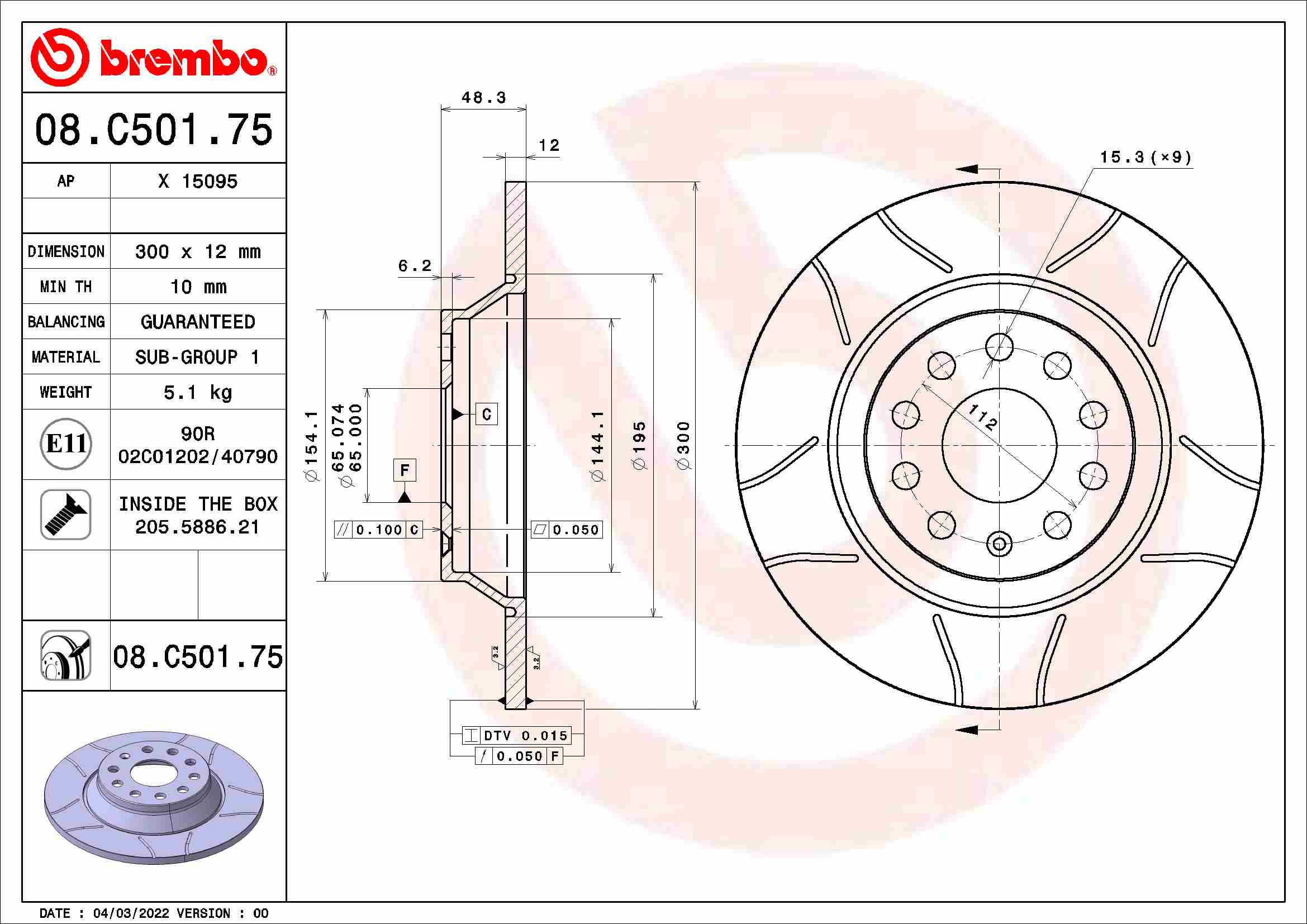 Tarcza hamulcowa BREMBO 08.C501.75