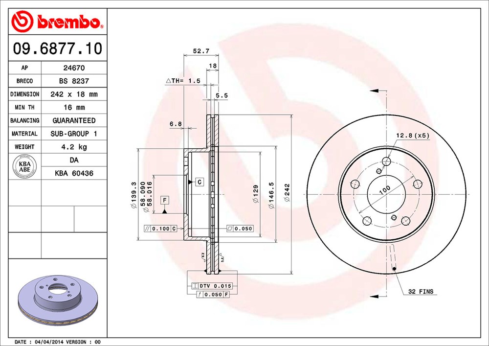 Tarcza hamulcowa BREMBO 09.6877.10