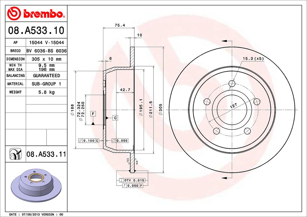 Tarcza hamulcowa BREMBO 08.A533.11