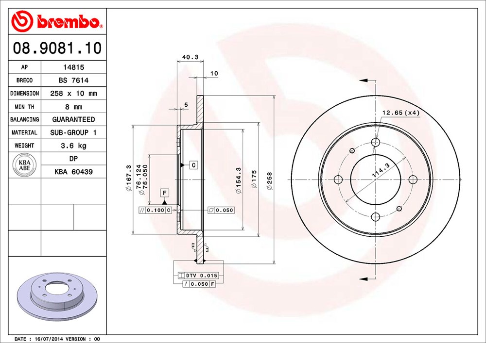 Tarcza hamulcowa BREMBO 08.9081.10