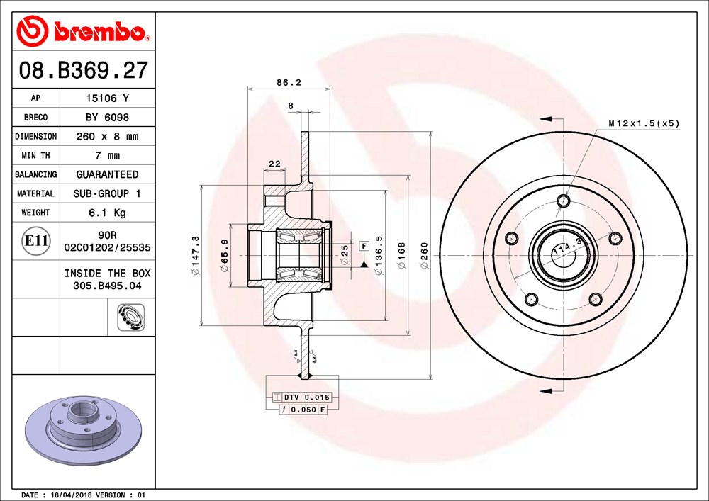 Tarcza hamulcowa BREMBO 08.B369.27