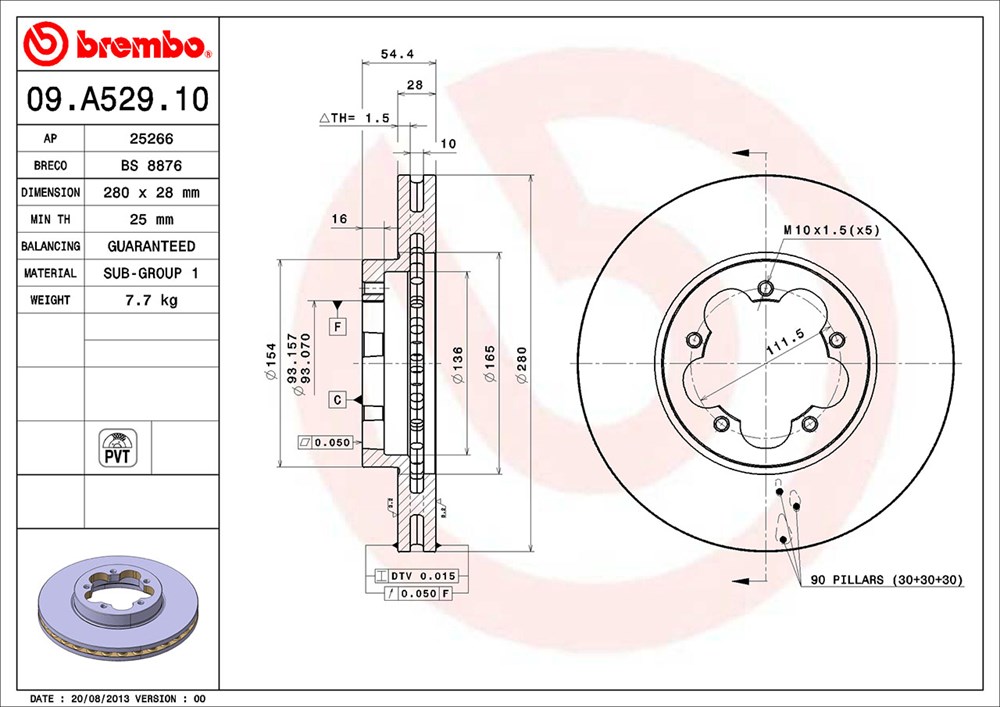 Tarcza hamulcowa BREMBO 09.A529.10