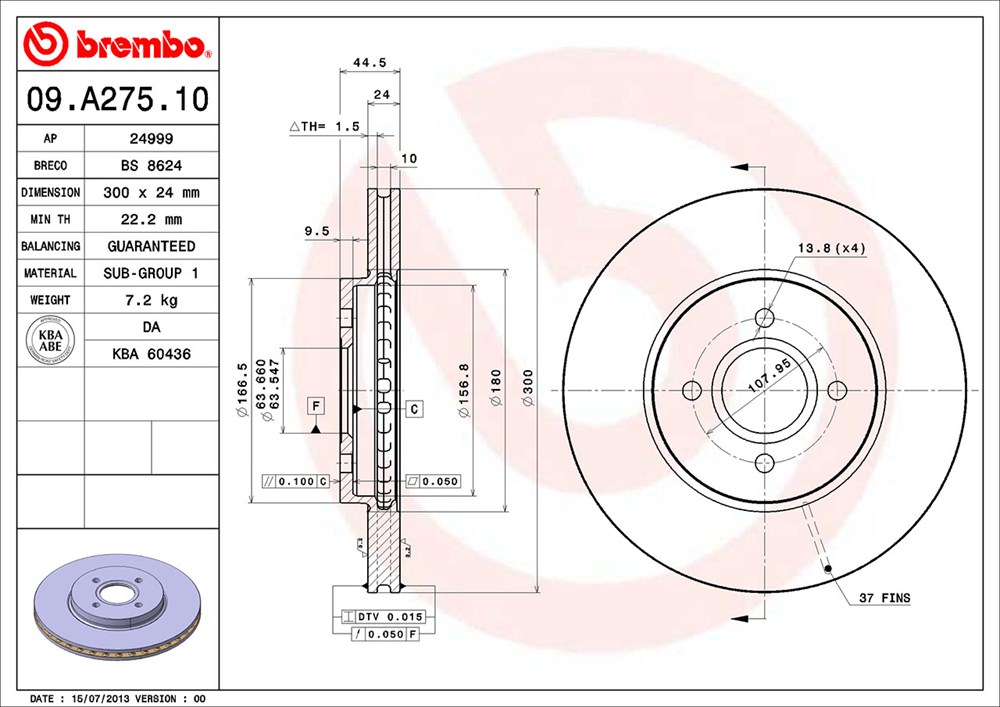 Tarcza hamulcowa BREMBO 09.A275.10