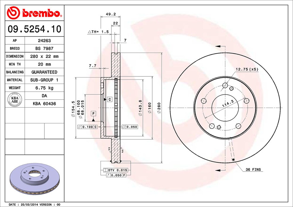 Tarcza hamulcowa BREMBO 09.5254.10