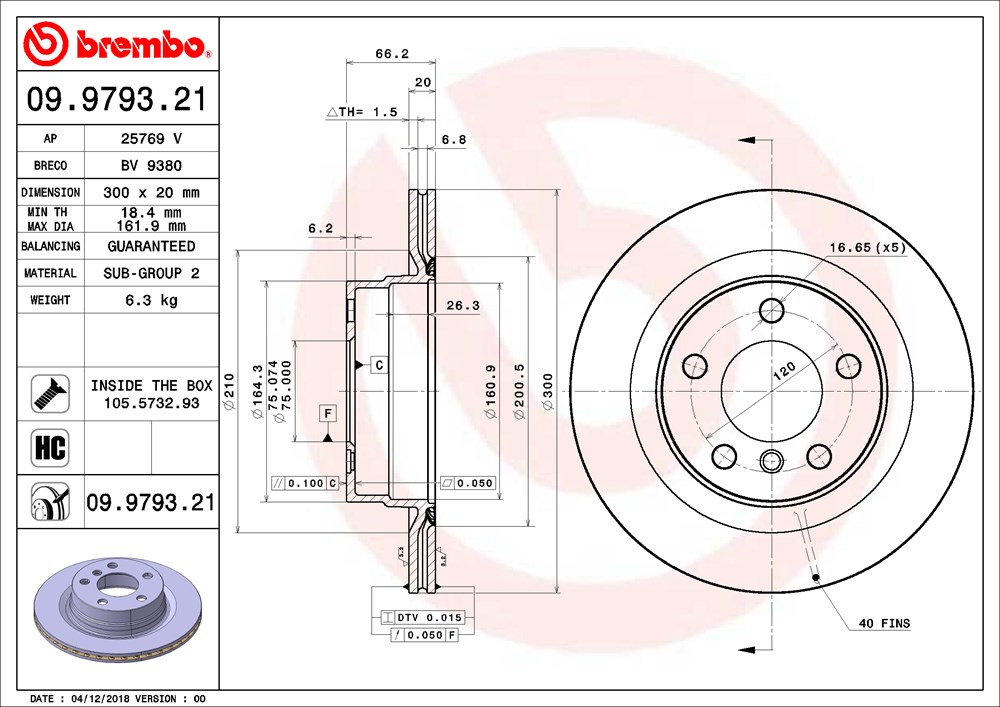 Tarcza hamulcowa BREMBO 09.9793.21