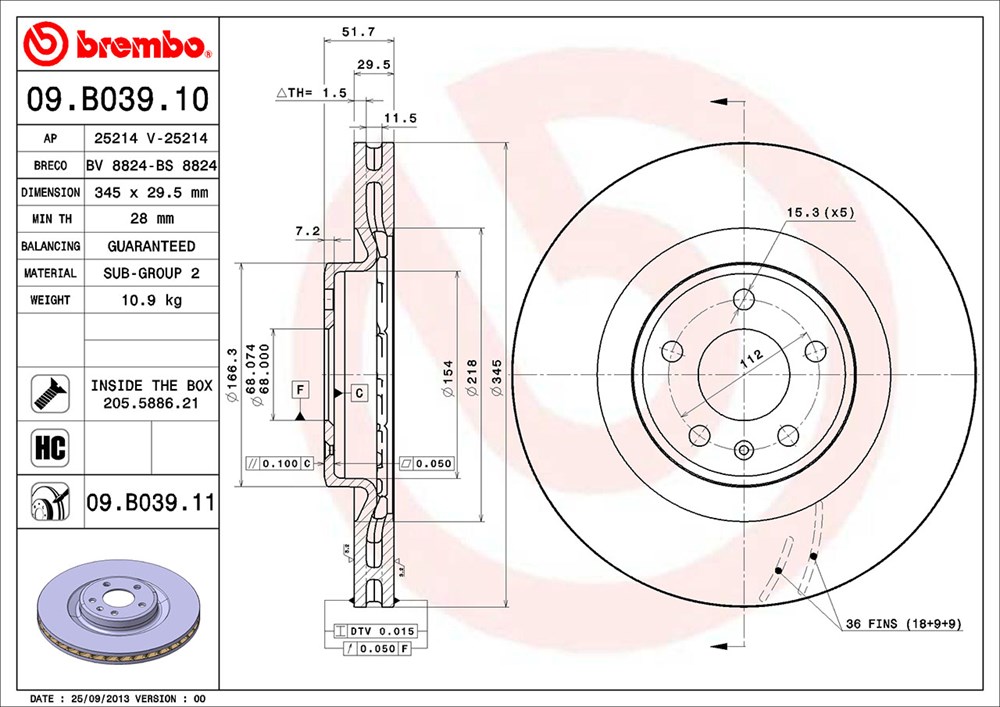 Tarcza hamulcowa BREMBO 09.B039.11