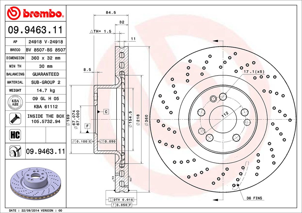 Tarcza hamulcowa BREMBO 09.9463.11