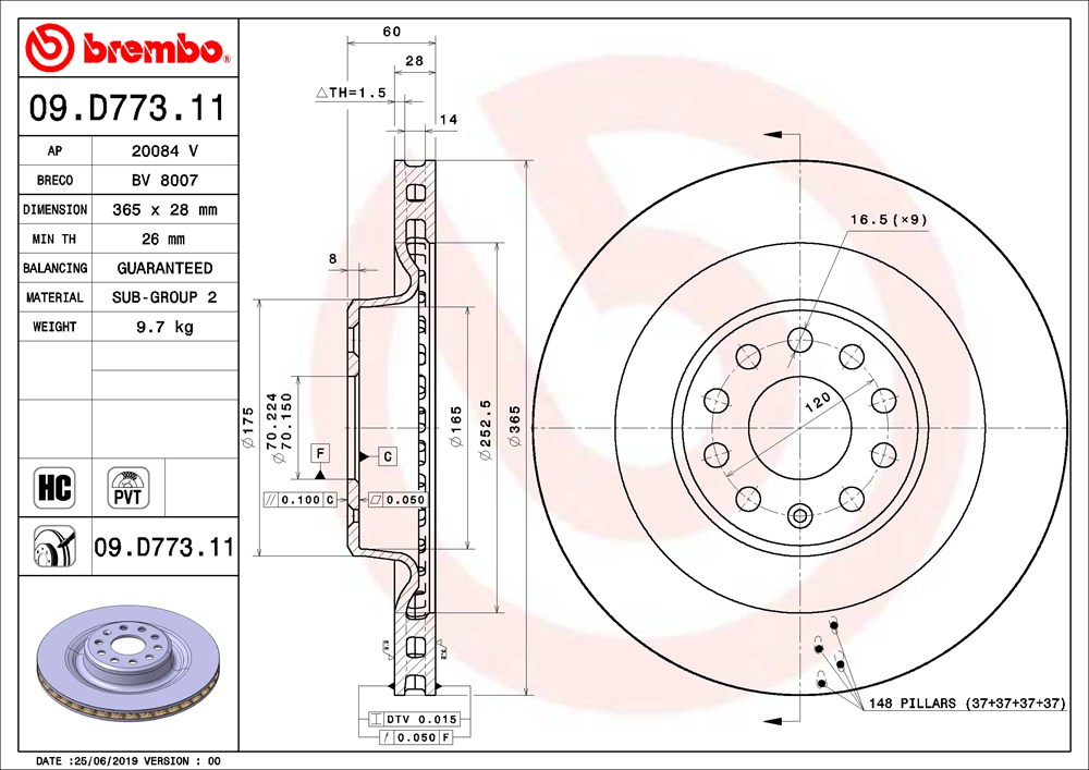 Tarcza hamulcowa BREMBO 09.D773.11