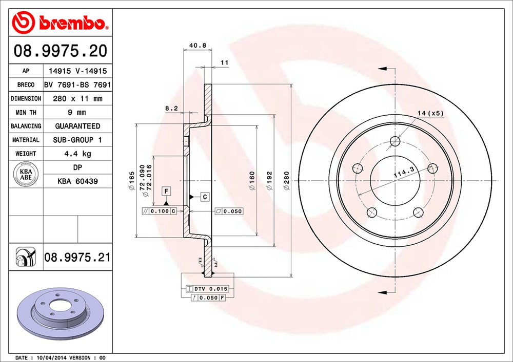 Tarcza hamulcowa BREMBO 08.9975.21