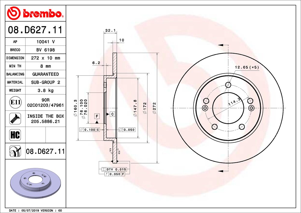 Tarcza hamulcowa BREMBO 08.D627.11