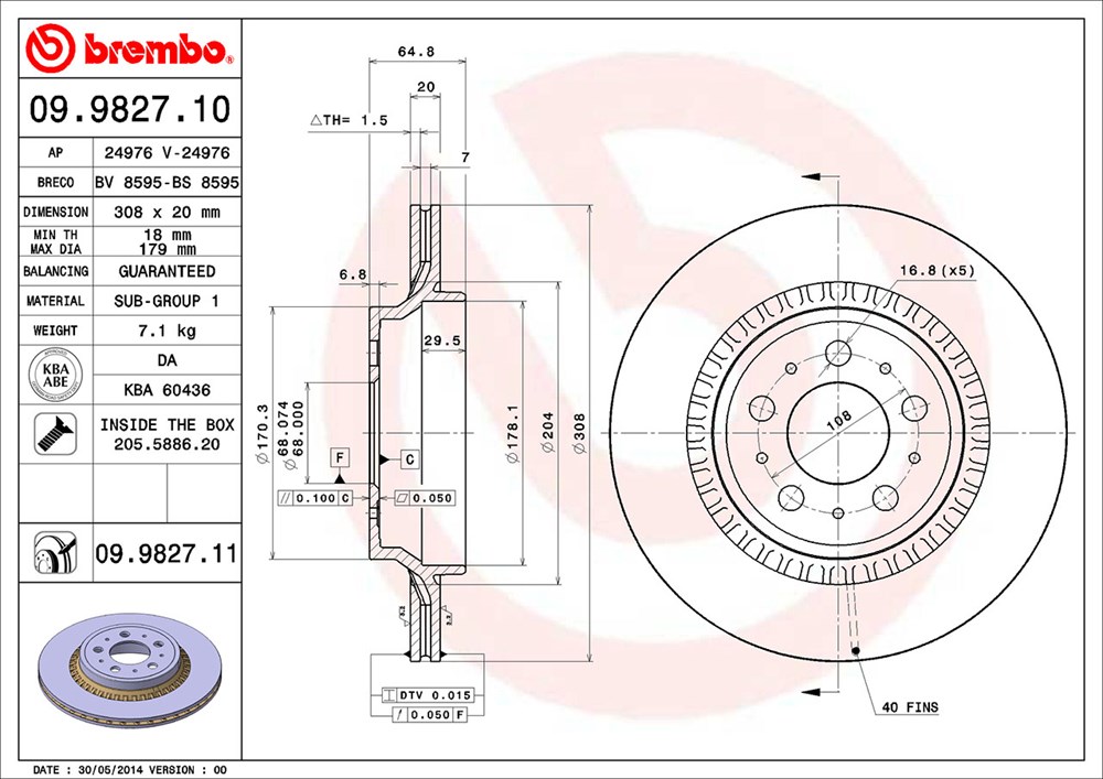 Tarcza hamulcowa BREMBO 09.9827.11