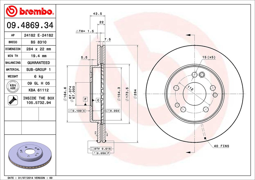 Tarcza hamulcowa BREMBO 09.4869.34