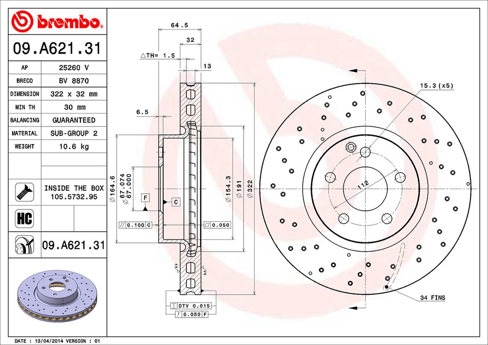 Tarcza hamulcowa BREMBO 09.A621.31