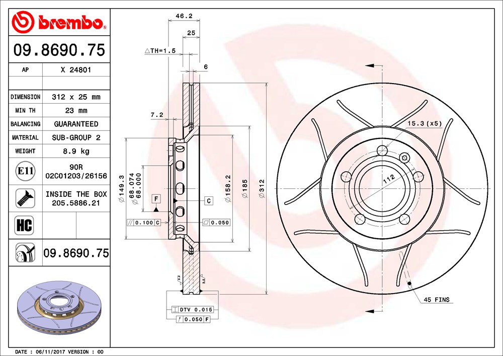 Tarcza hamulcowa BREMBO 09.8690.75