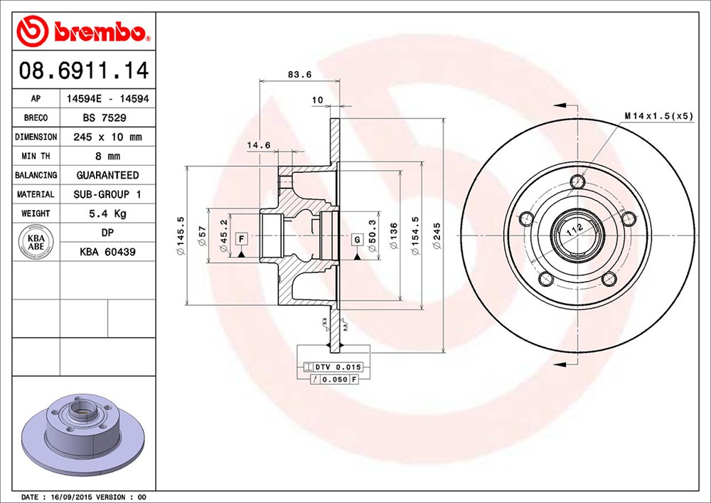 Tarcza hamulcowa BREMBO 08.6911.14