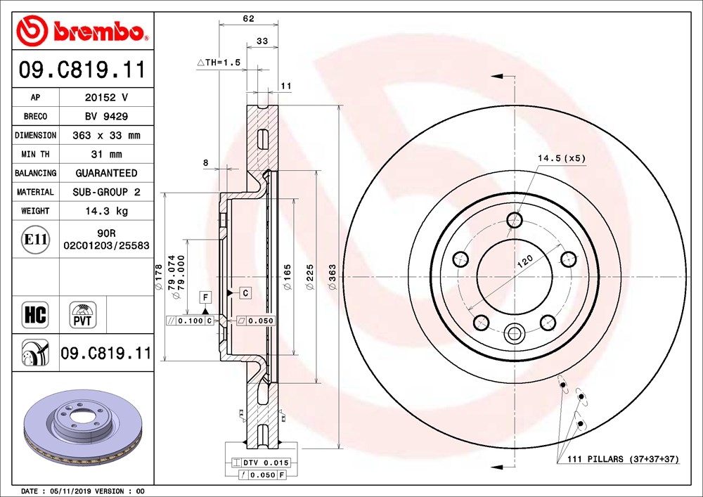 Tarcza hamulcowa BREMBO 09.C819.11