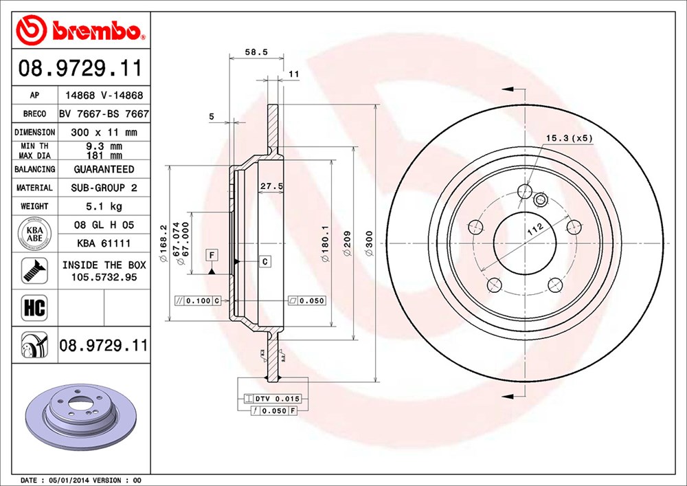 Tarcza hamulcowa BREMBO 08.9729.11