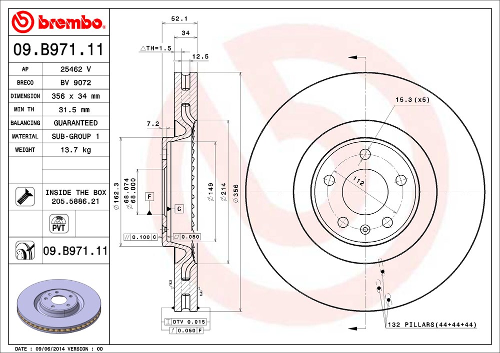 Tarcza hamulcowa BREMBO 09.B971.11