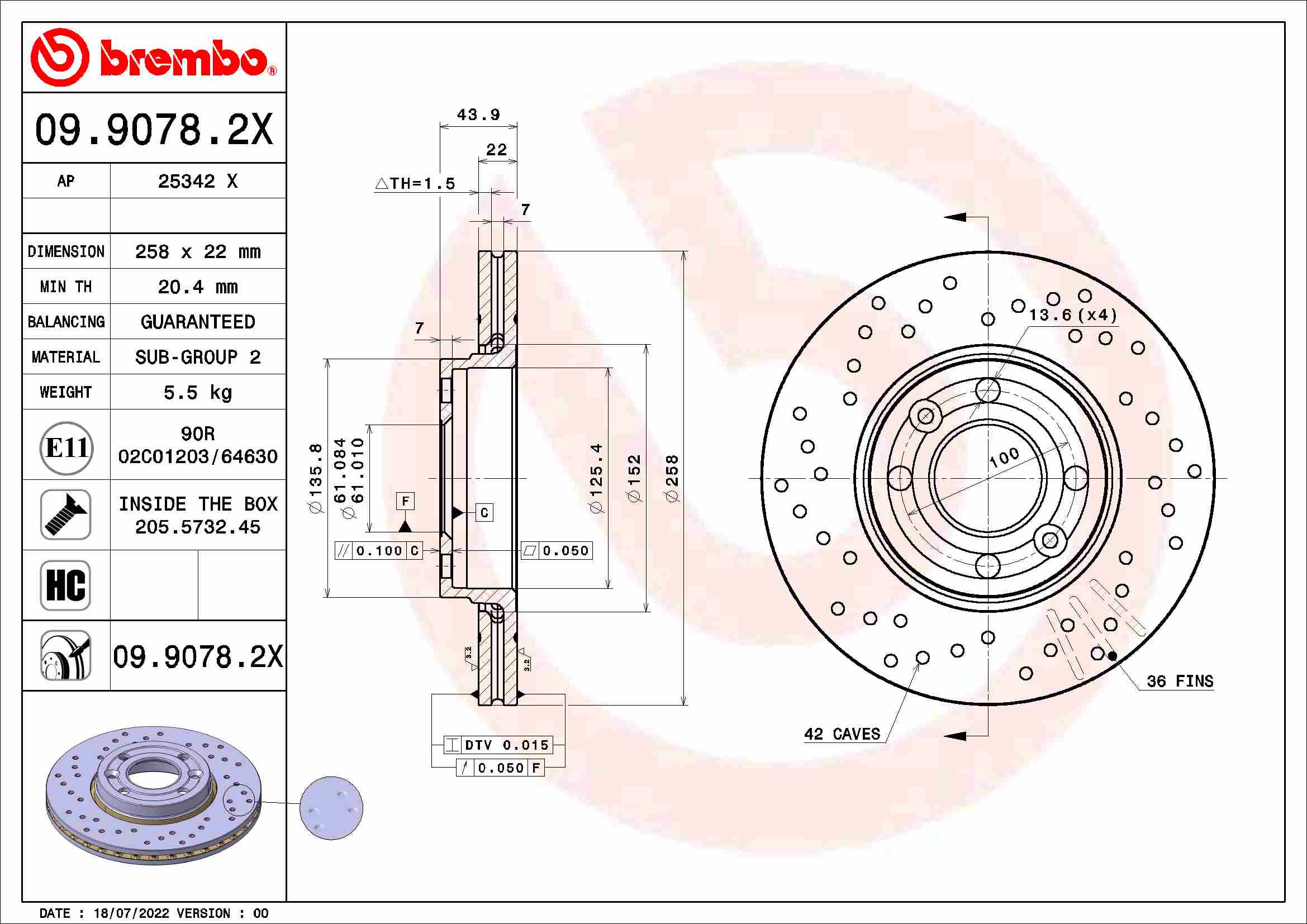 Tarcza hamulcowa BREMBO 09.9078.2X