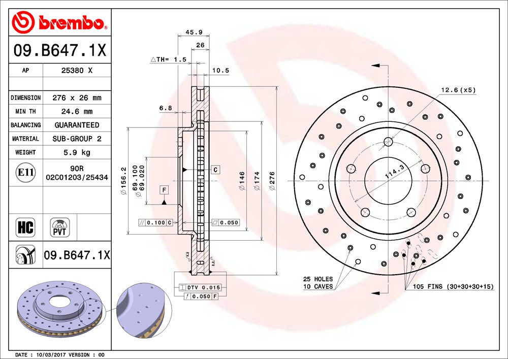 Tarcza hamulcowa BREMBO 09.B647.1X