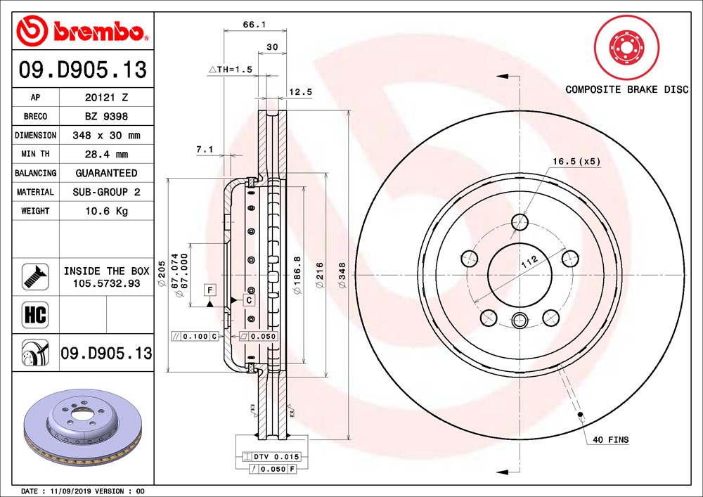 Tarcza hamulcowa BREMBO 09.D905.13