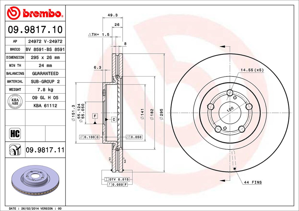 Tarcza hamulcowa BREMBO 09.9817.11