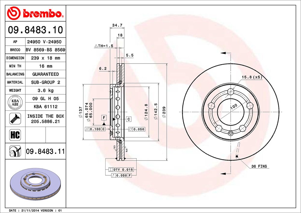 Tarcza hamulcowa BREMBO 09.8483.10