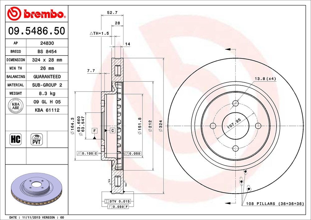 Tarcza hamulcowa BREMBO 09.5486.50