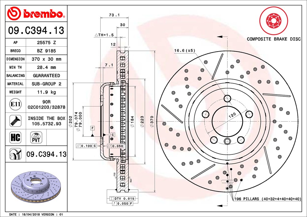 Tarcza hamulcowa BREMBO 09.C394.13