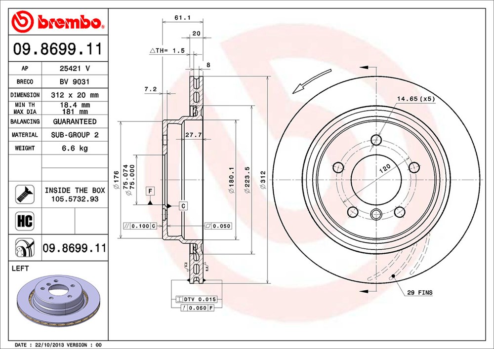 Tarcza hamulcowa BREMBO 09.8699.11
