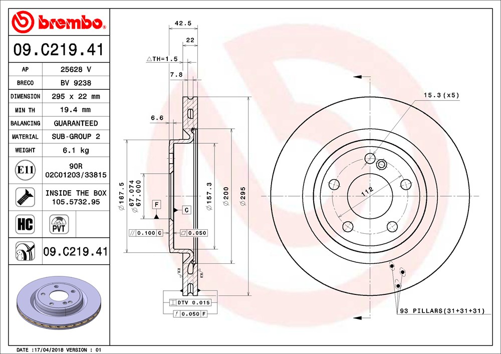 Tarcza hamulcowa BREMBO 09.C219.41