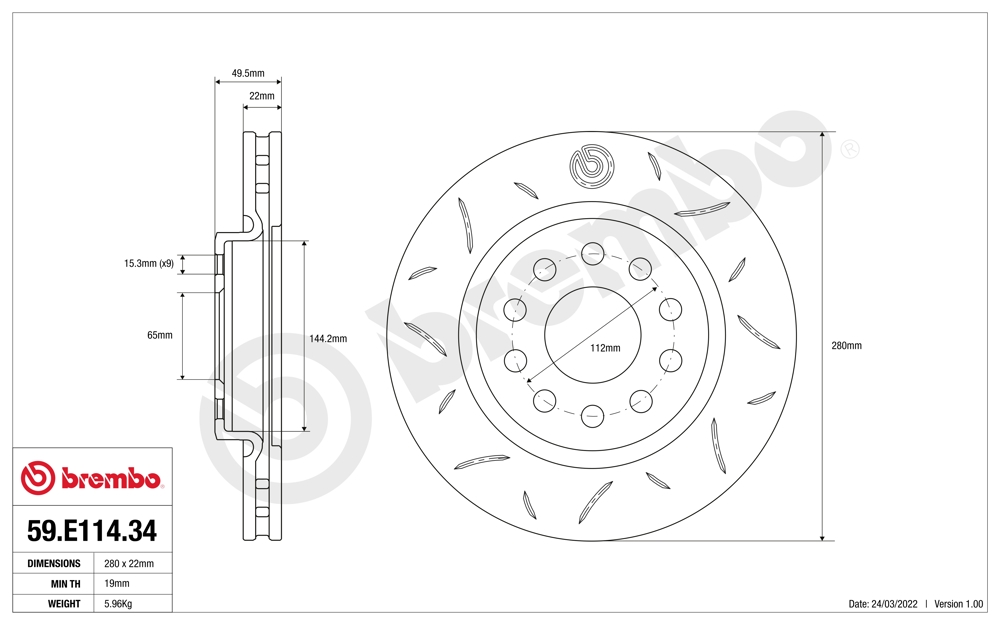 Tarcza do hamulców o wysokiej skutecznosci BREMBO 59.E114.34