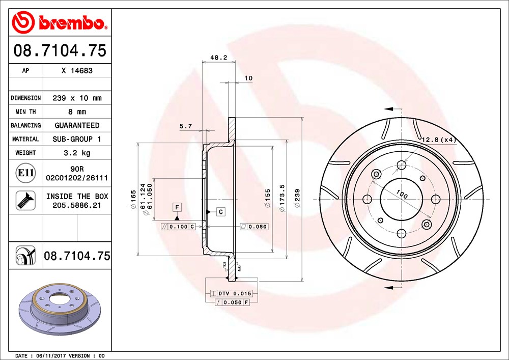 Tarcza hamulcowa BREMBO 08.7104.75