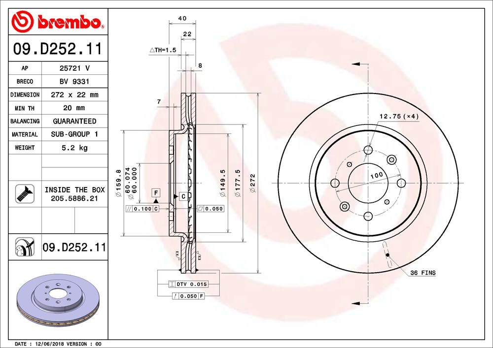 Tarcza hamulcowa BREMBO 09.D252.11