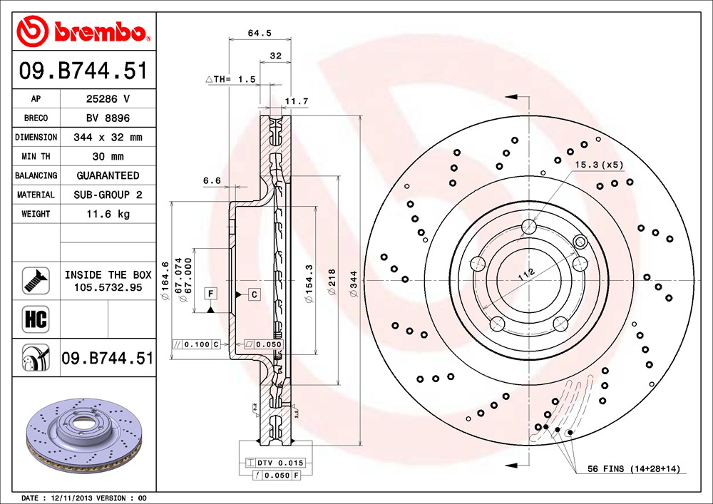 Tarcza hamulcowa BREMBO 09.B744.51