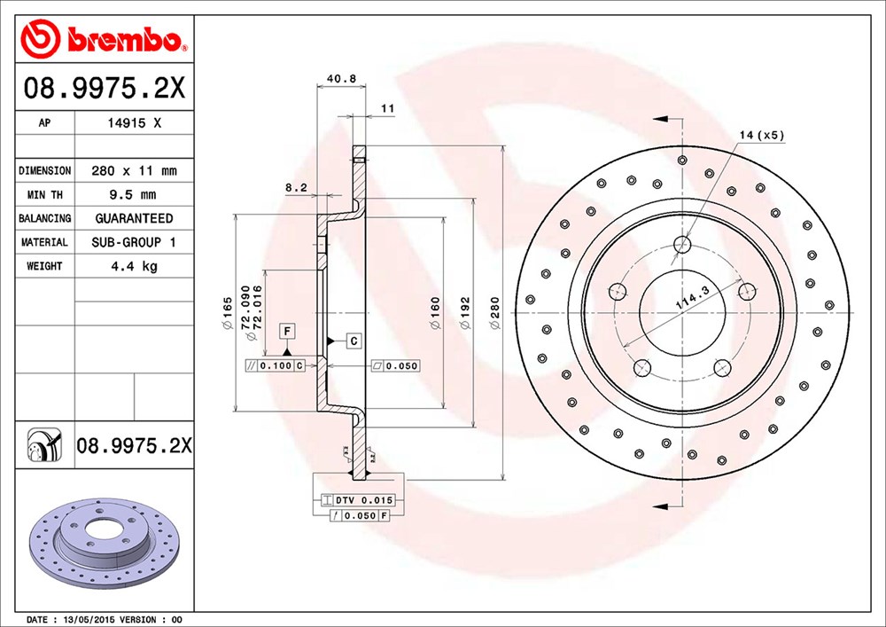 Tarcza hamulcowa BREMBO 08.9975.2X