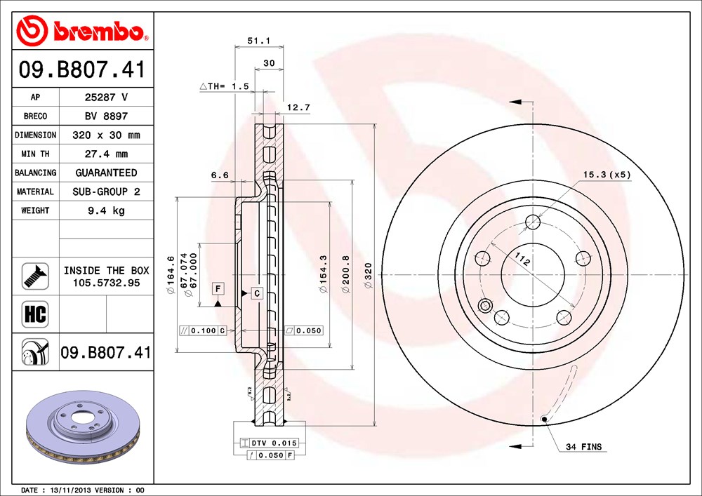 Tarcza hamulcowa BREMBO 09.B807.41