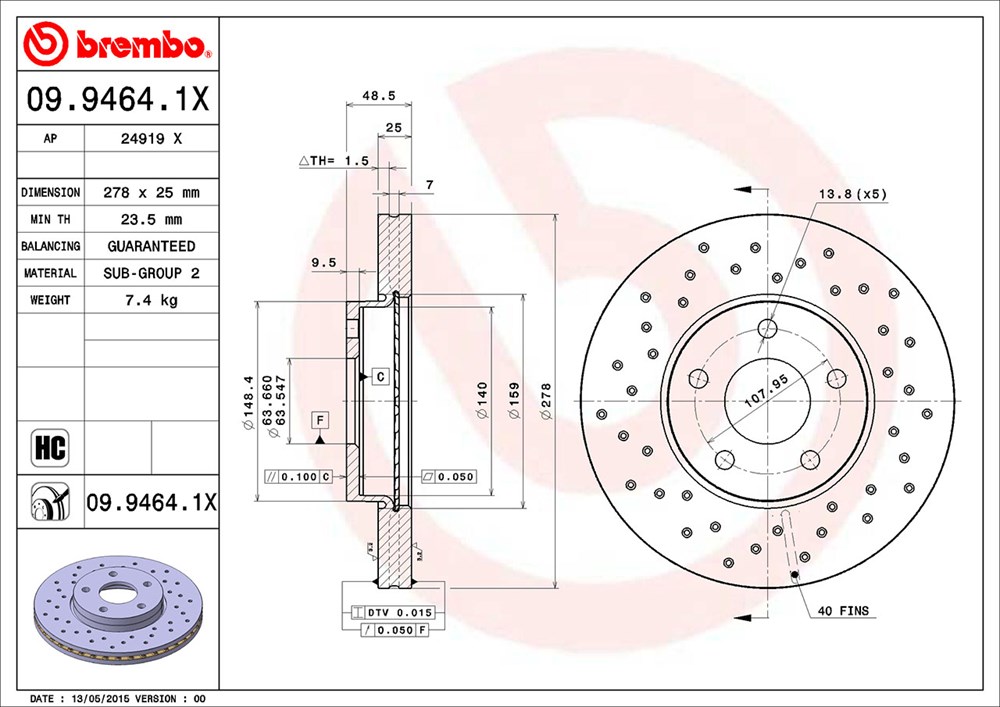 Tarcza hamulcowa BREMBO 09.9464.1X