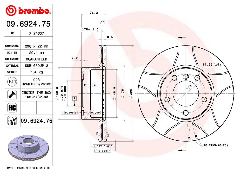 Tarcza hamulcowa BREMBO 09.6924.75