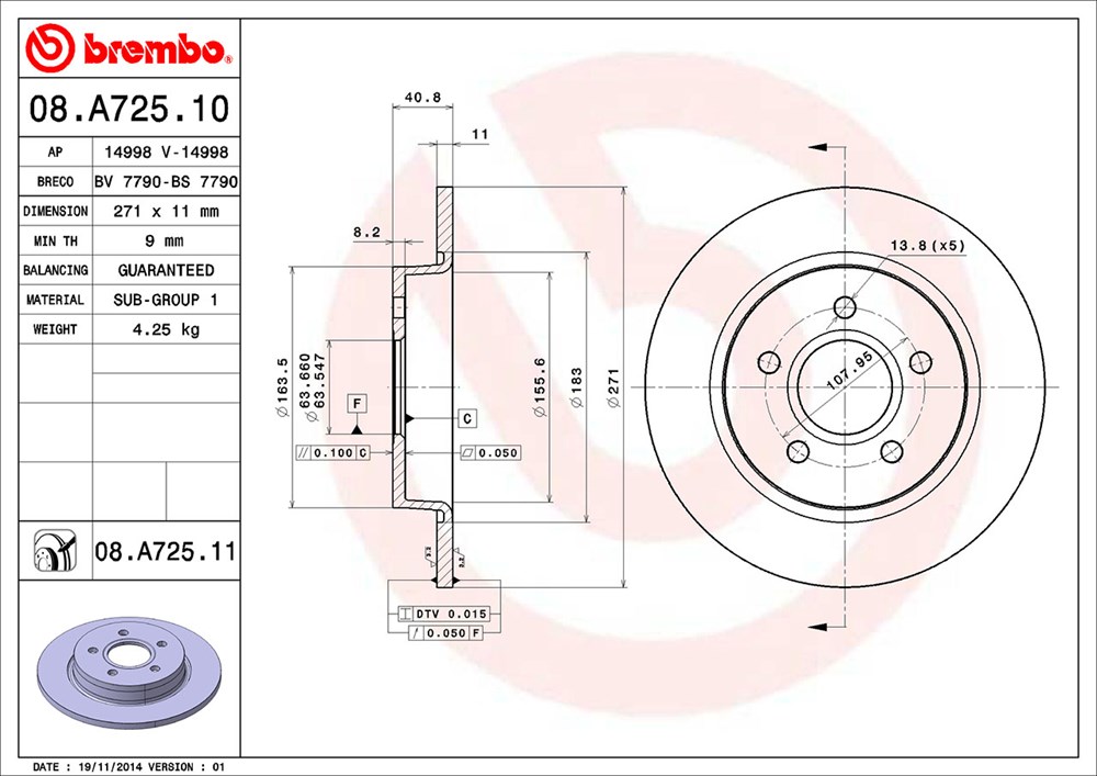 Tarcza hamulcowa BREMBO 08.A725.10