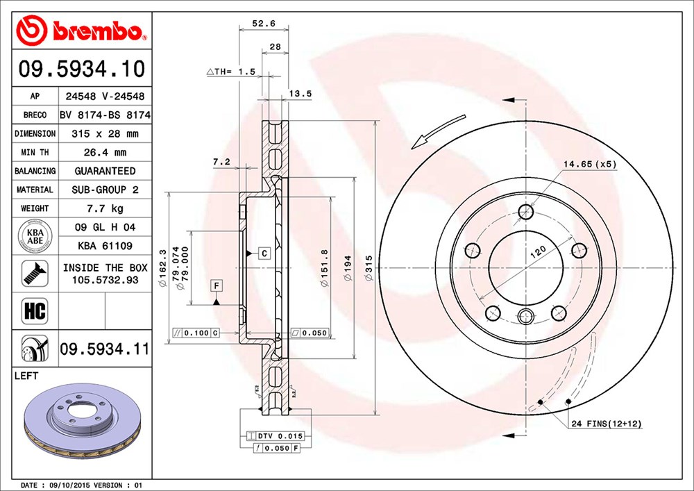 Tarcza hamulcowa BREMBO 09.5934.11