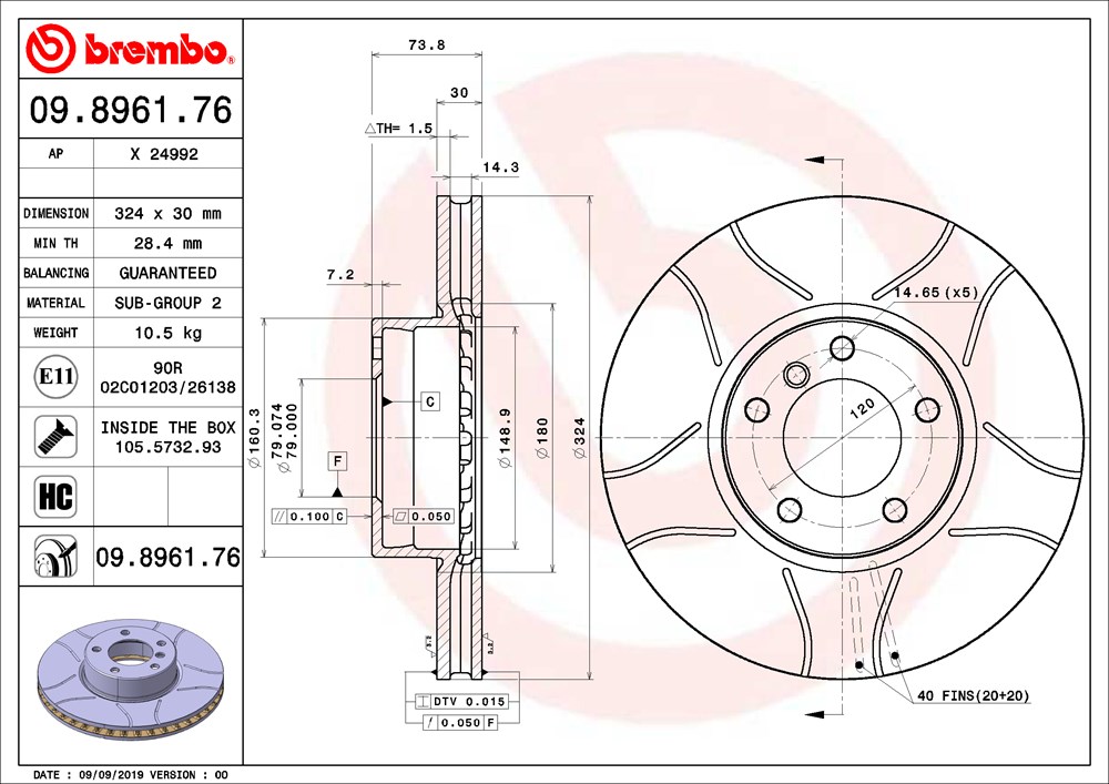 Tarcza hamulcowa BREMBO 09.8961.76