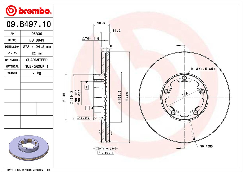 Tarcza hamulcowa BREMBO 09.B497.10