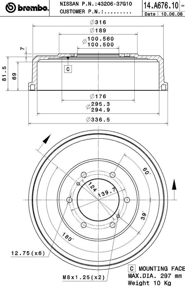 Bęben hamulcowy BREMBO 14.A676.10