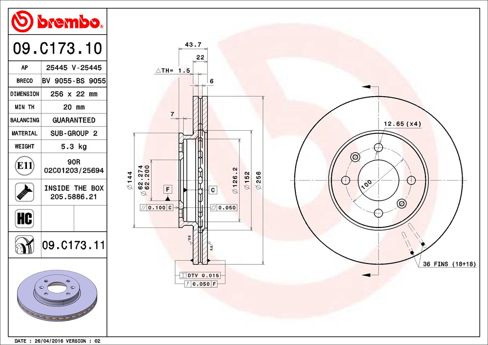 Tarcza hamulcowa BREMBO 09.C173.11