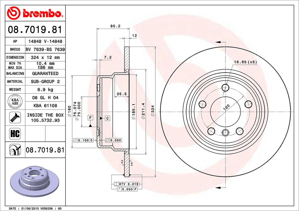 Tarcza hamulcowa BREMBO 08.7019.81