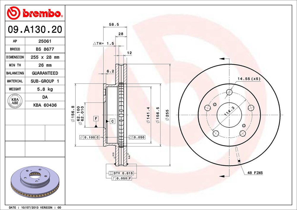 Tarcza hamulcowa BREMBO 09.A130.20