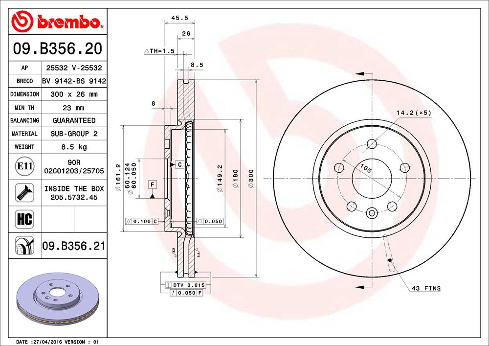 Tarcza hamulcowa BREMBO 09.B356.21