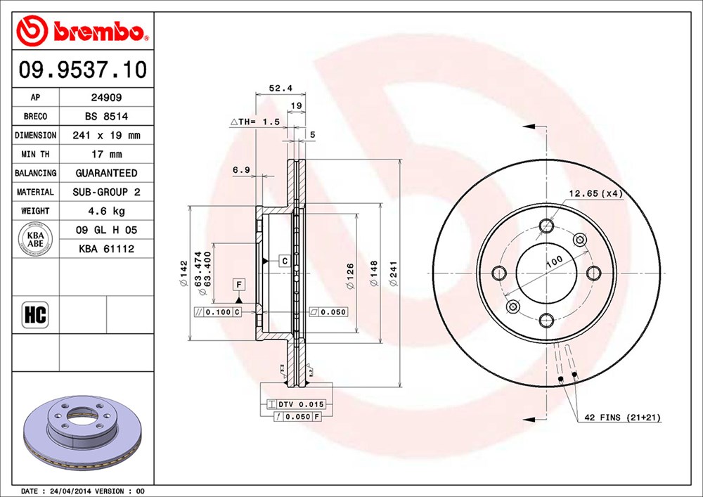 Tarcza hamulcowa BREMBO 09.9537.10